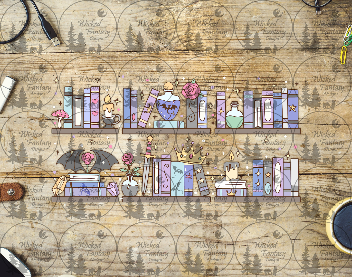 UVDTF Romantasy Bookshelf with Dragons II 16oz 40oz