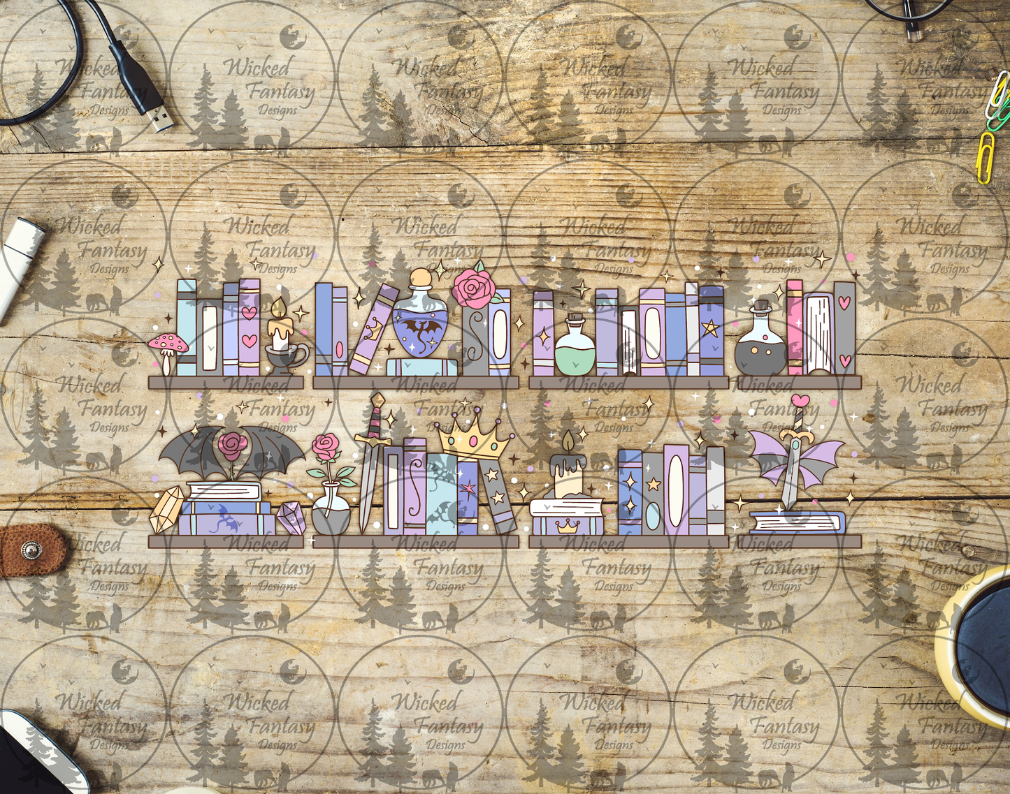 UVDTF Romantasy Bookshelf with Dragons 16oz 40oz