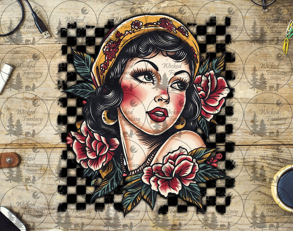 UVDTF Tattoo Floral Pin Up Girl