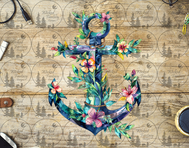 UVDTF Anchor with Tropical Flowers