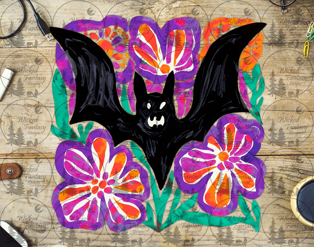 UVDTF Bat with Painted Florals