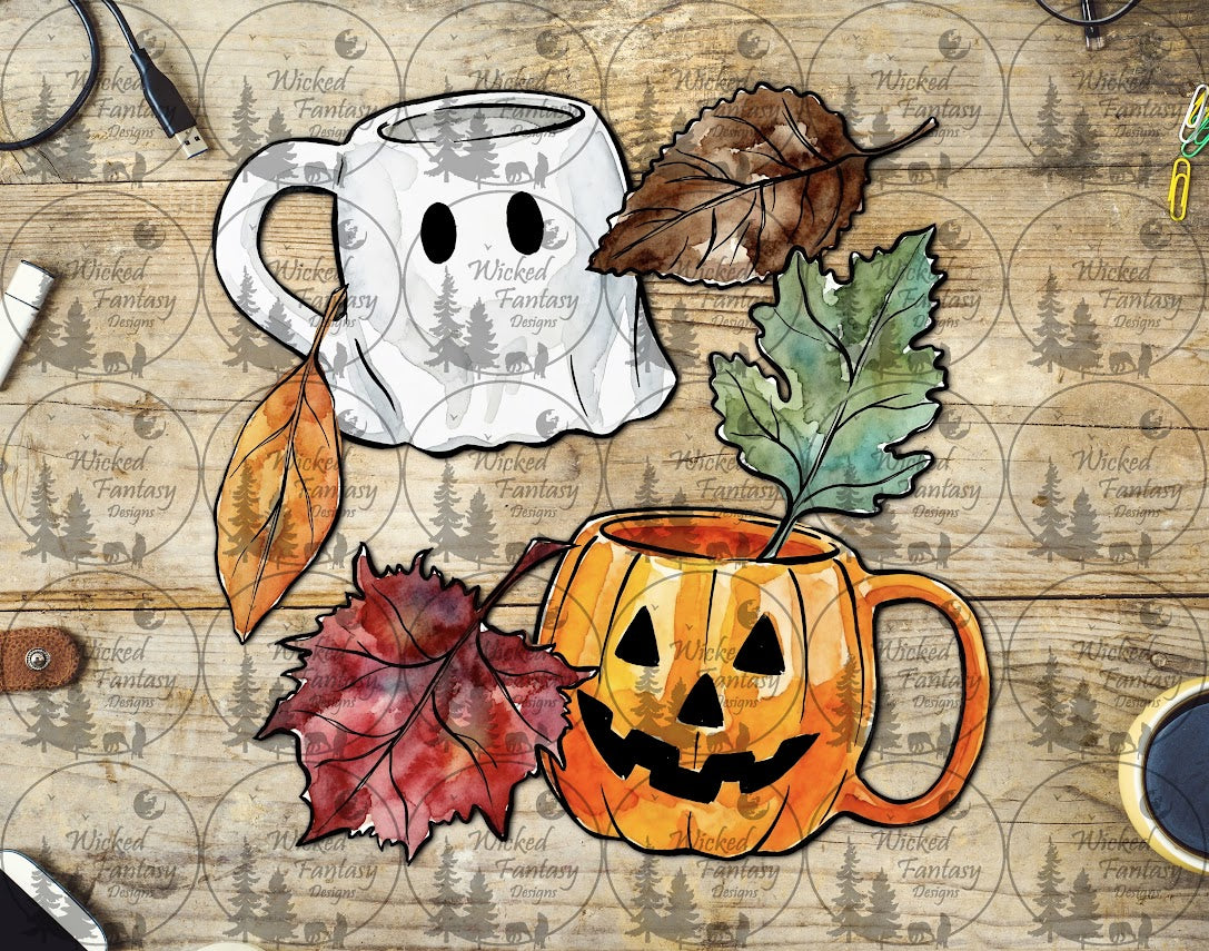 UVDTF Ghost and Pumpkin Coffee Cups