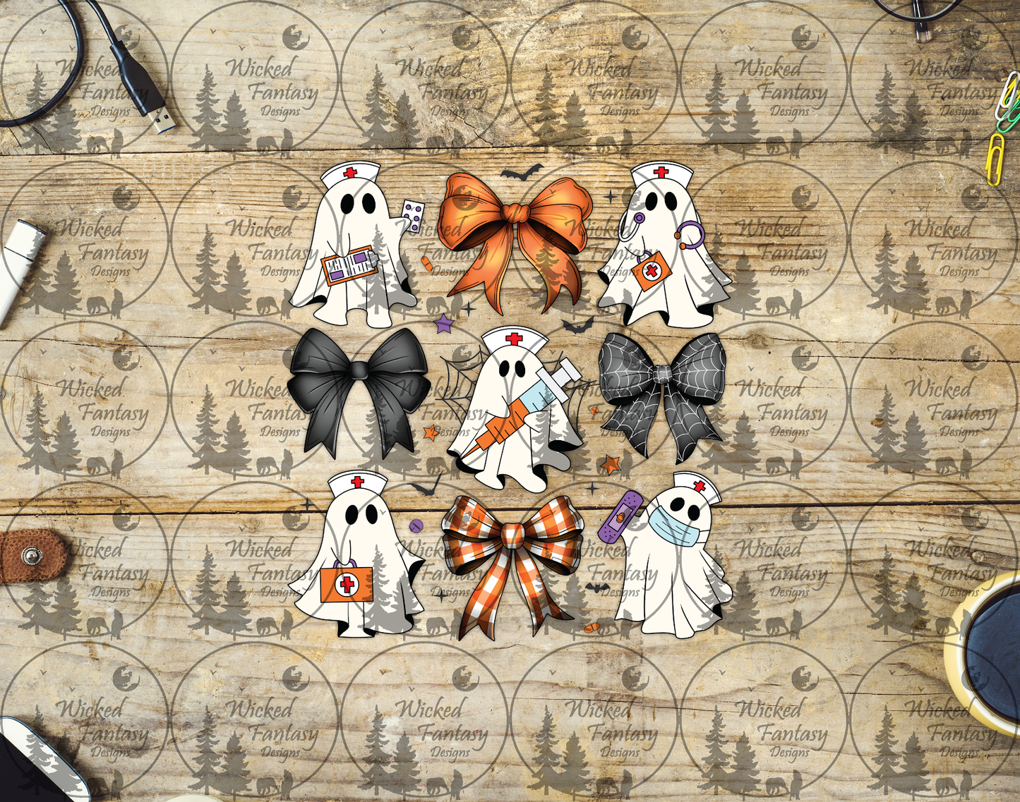 UVDTF Ghost Nurses and Bows 6"x7" Element