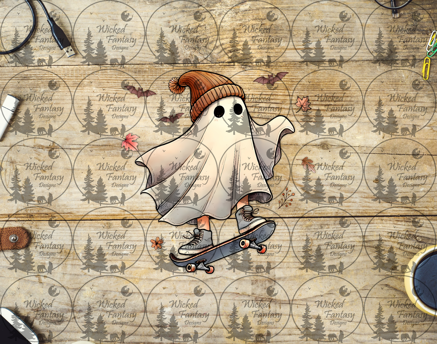 UVDTF Ghost Kid Riding Skateboard
