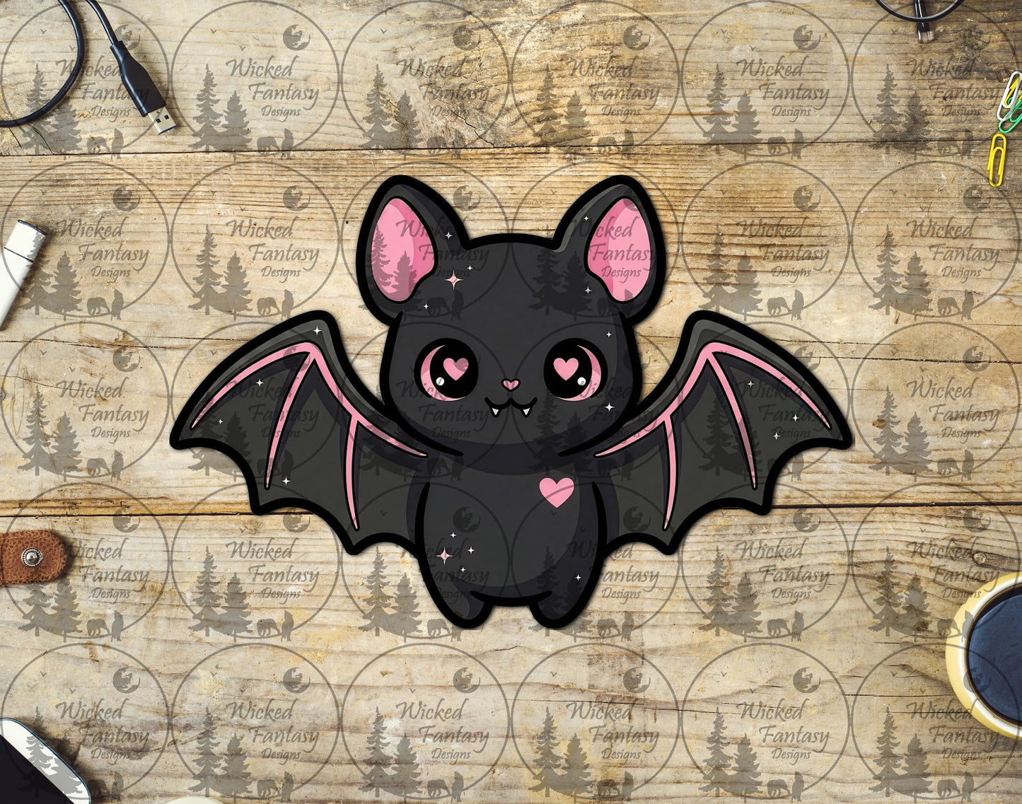 UVDTF Cute Bat with Pink Heart