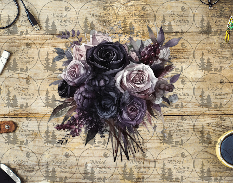 UVDTF Dark Purple Black and Cream Floral