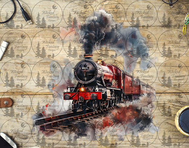 UVDTF Red and Black Steam Engine Passenger Train