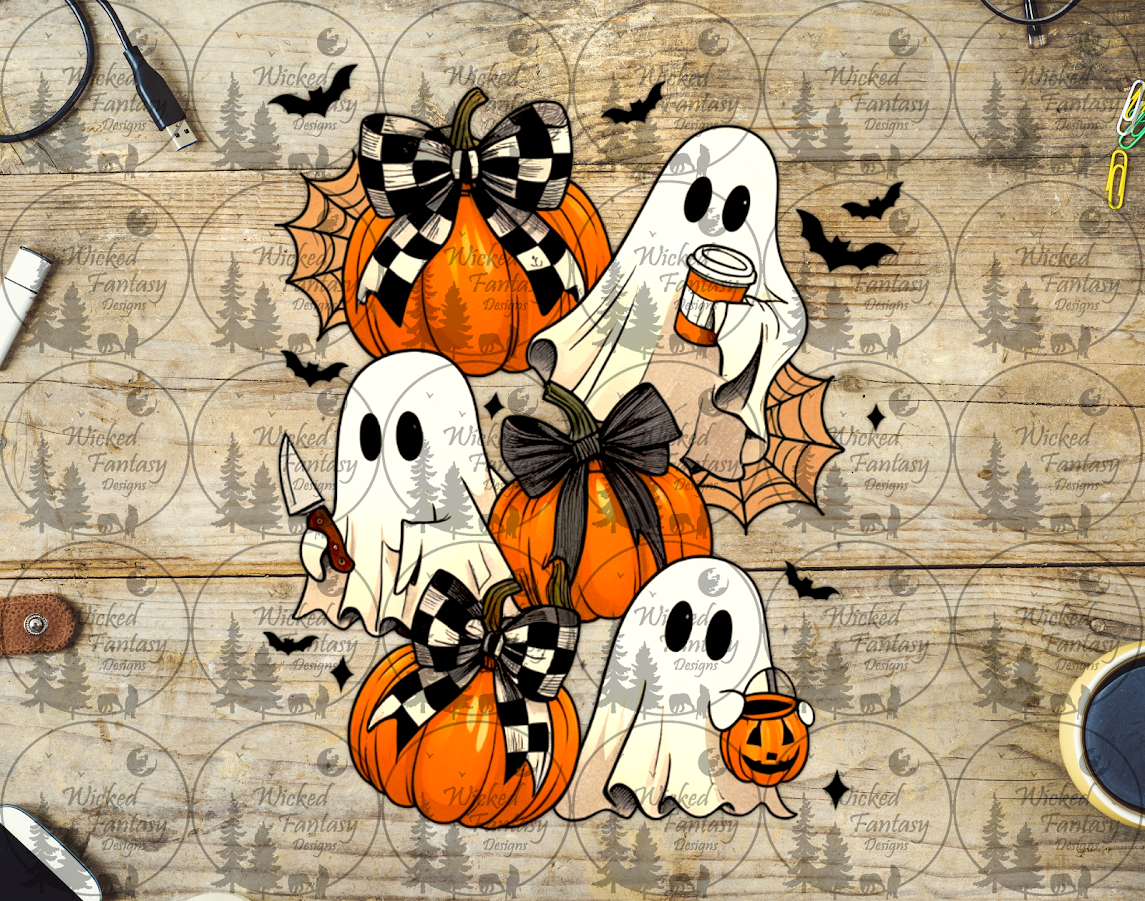 UVDTF Ghosts and Pumpkins with Checkered Bows