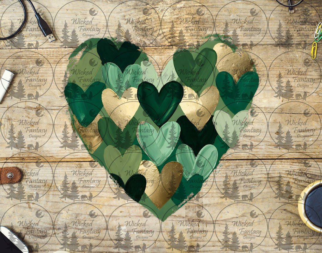 UVDTF Green and Gold Brushstroke Hearts