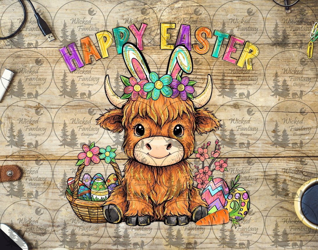 UVDTF Happy Easter Cute Highland Calf