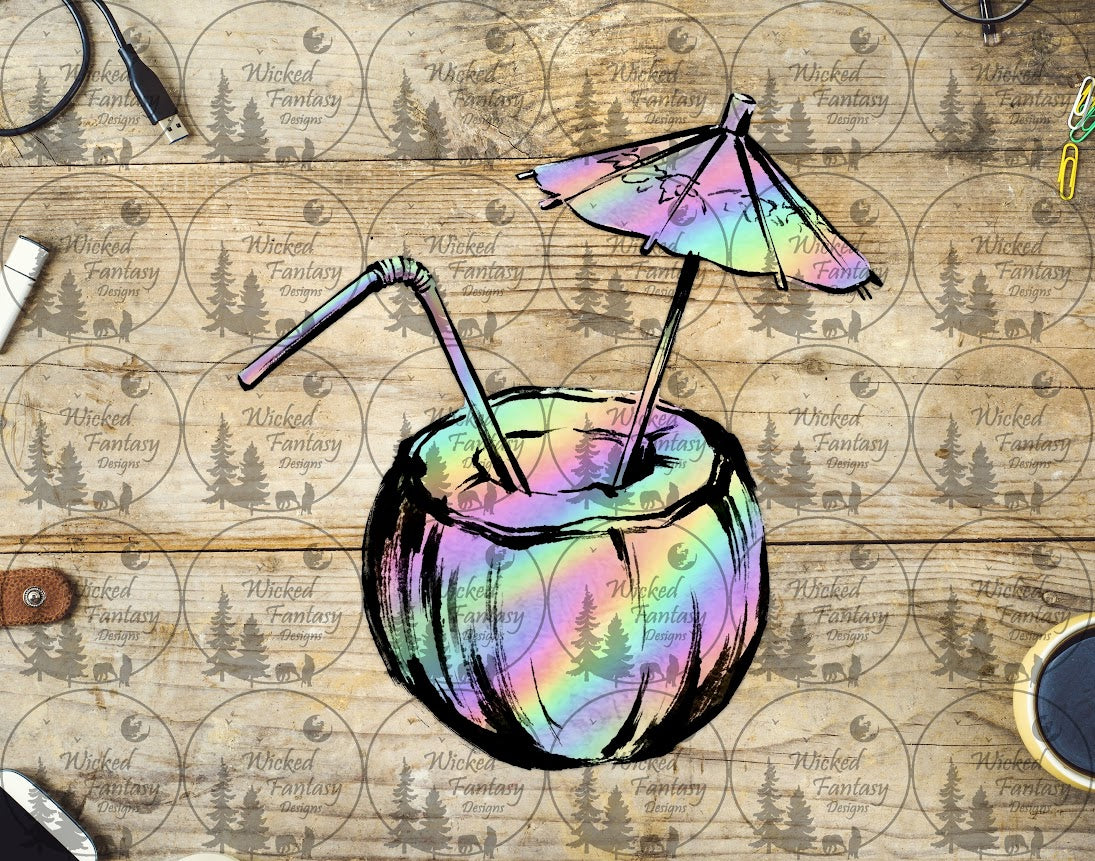 UVDTF Pastel Coconut and Umbrella Drink