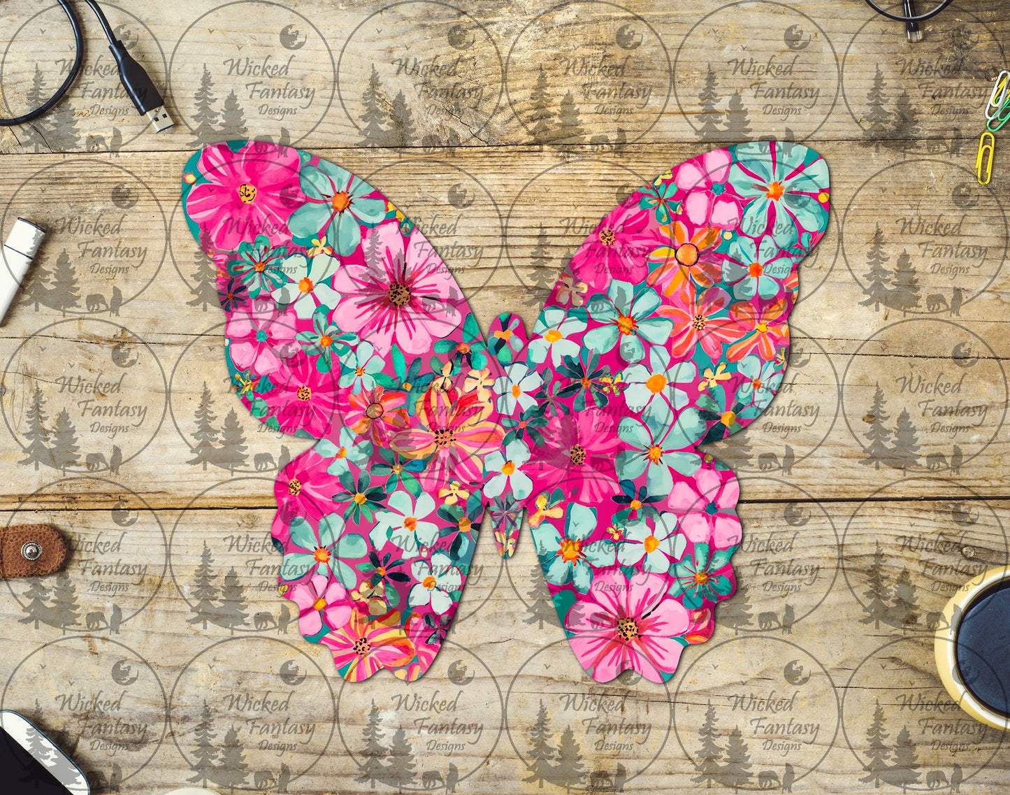 UVDTF Pink Floral Butterfly