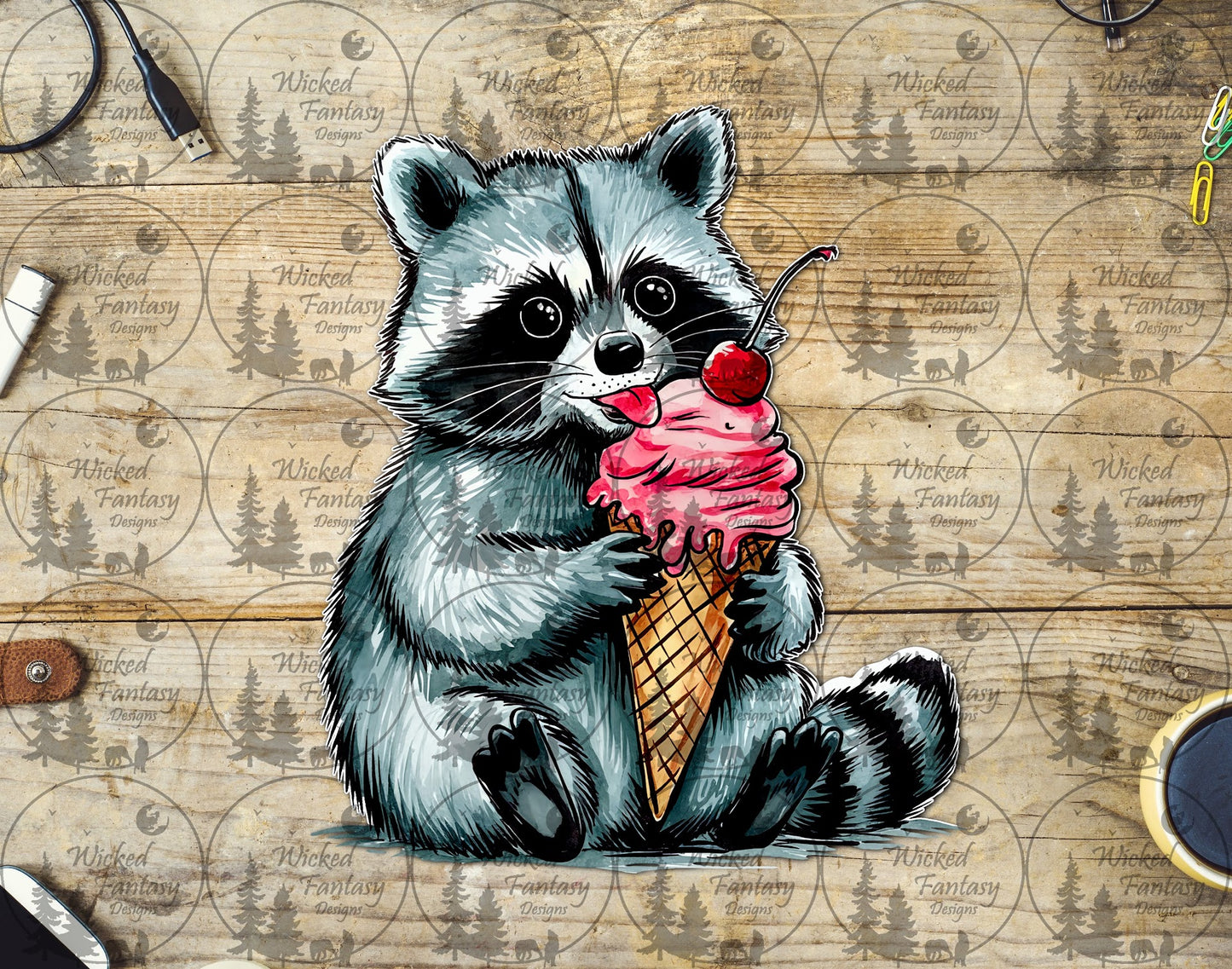 UVDTF Raccoon with Ice Cream Cone