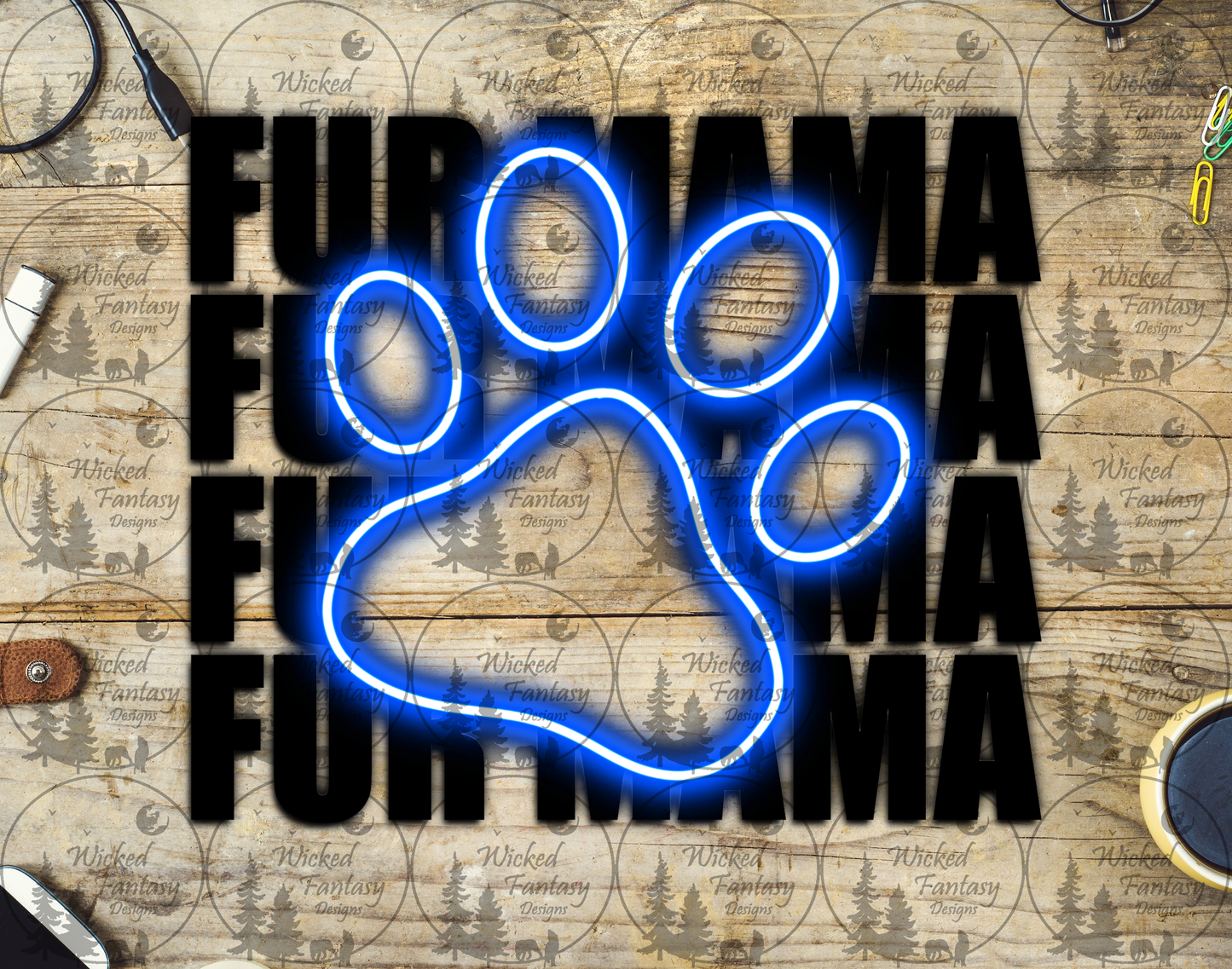 UVDTF Fur Mama Blue Neon Paw