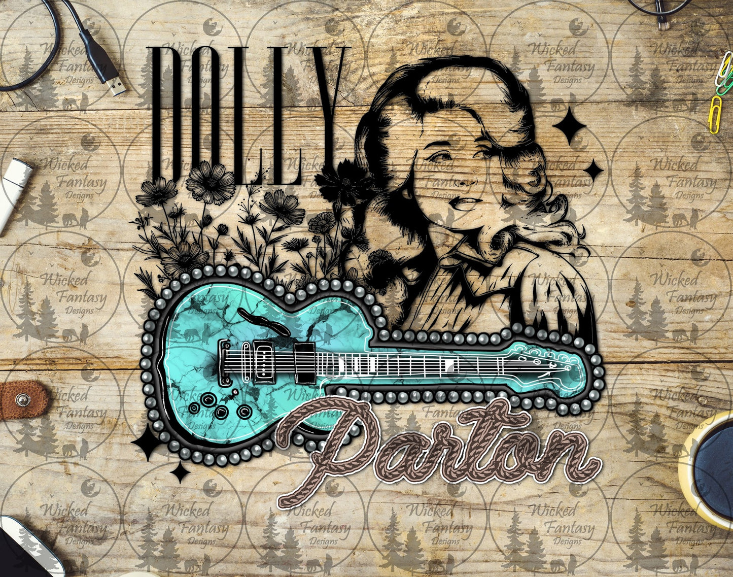 UVDTF Dolly Turquoise Guitar