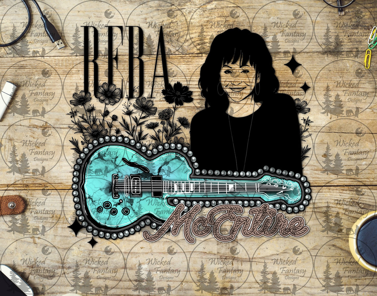 UVDTF Reba Turquoise Guitar