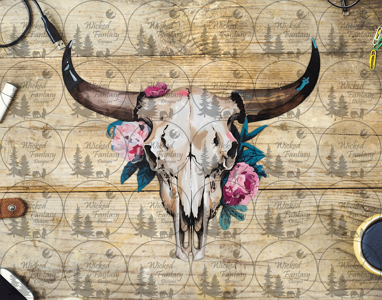 UVDTF Cow Skull with Pink Peonies