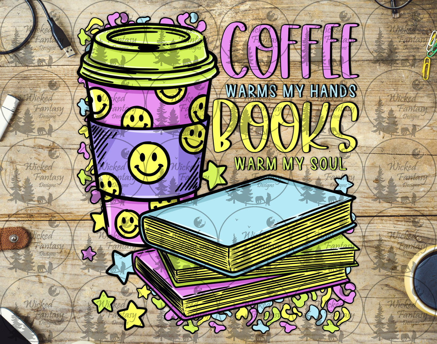 UVDTF Coffee Warms My Hands Books Warm My Soul