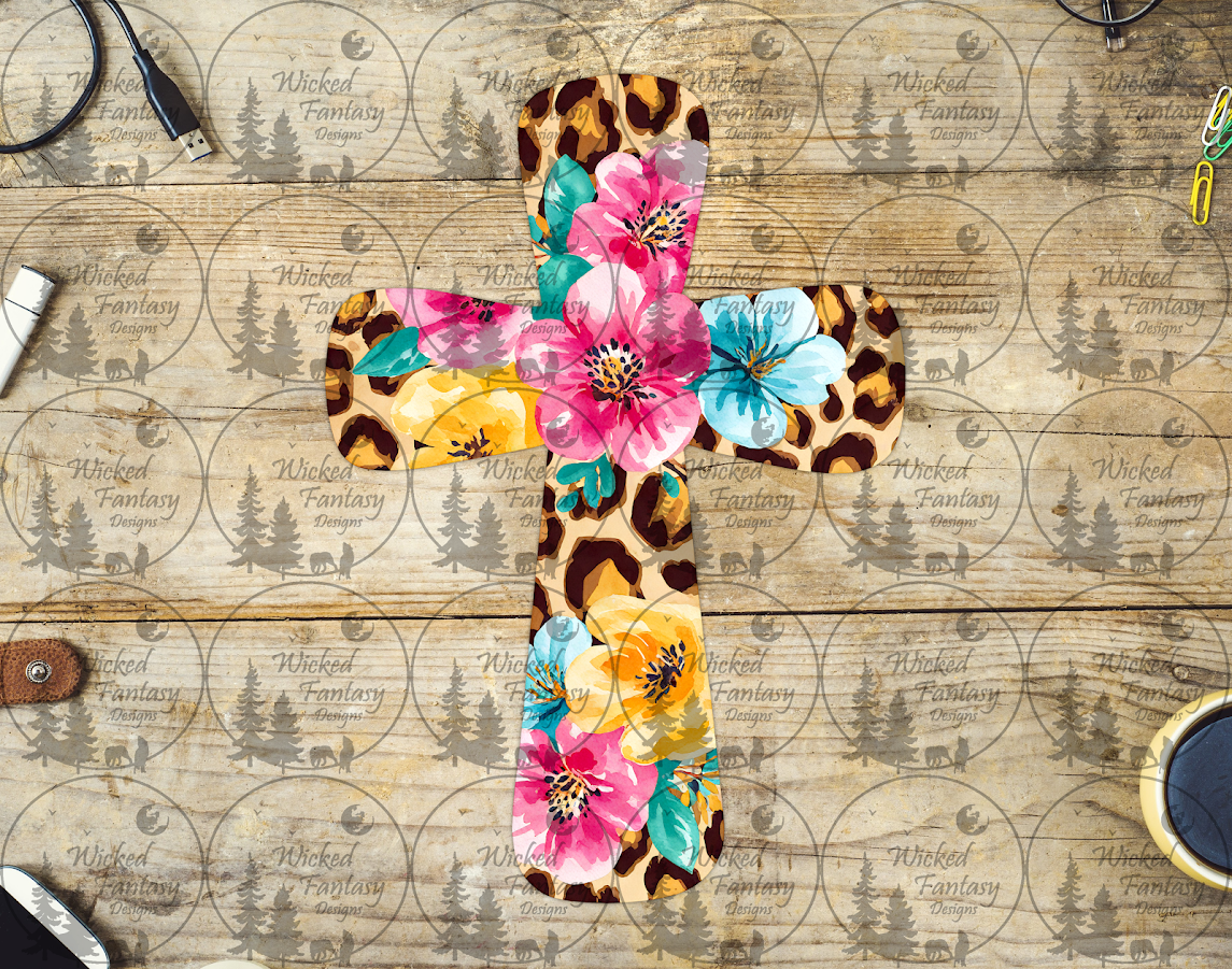 UVDTF Leopard Print and Floral Cross