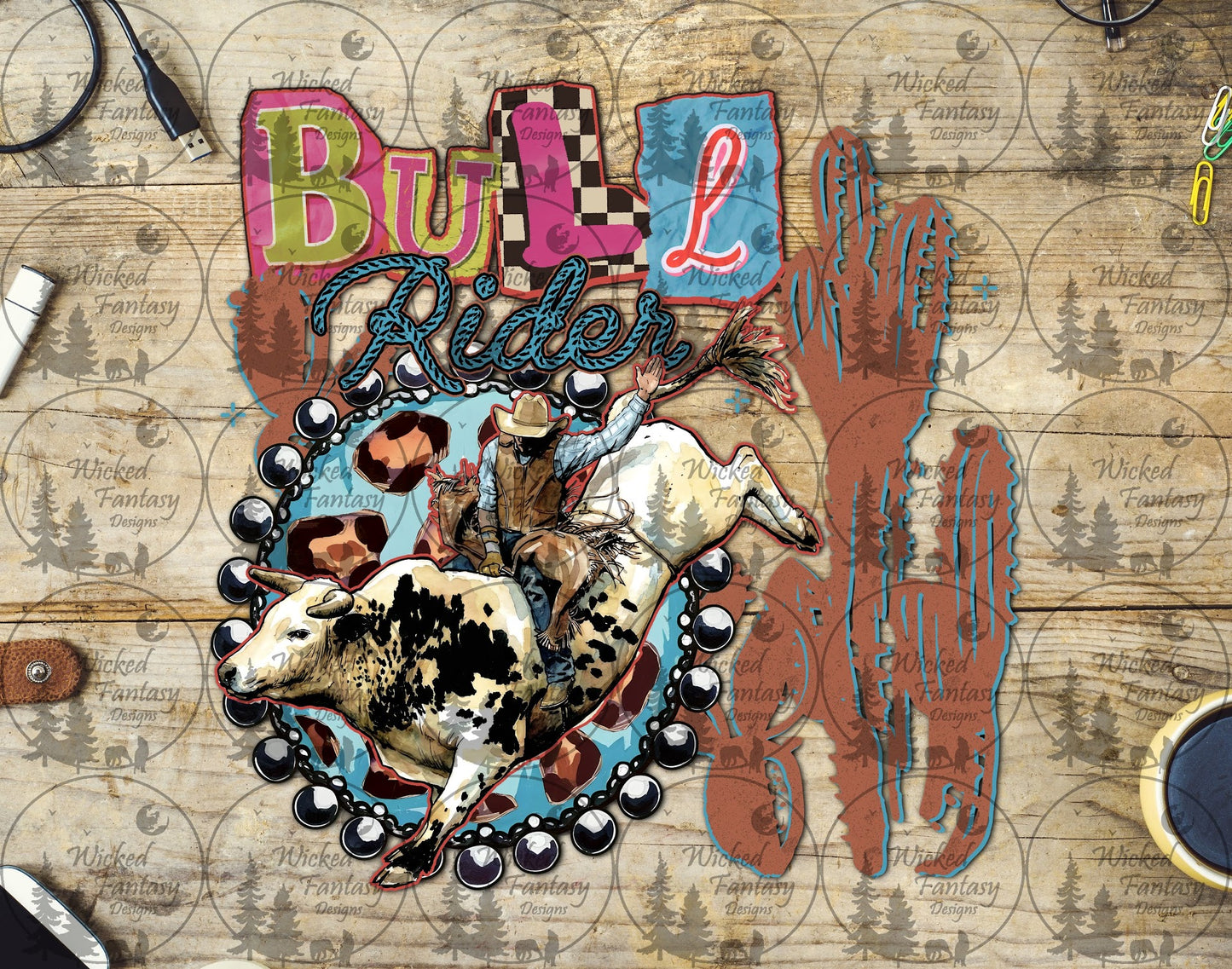 UVDTF Bull Riding Concho and Cactus