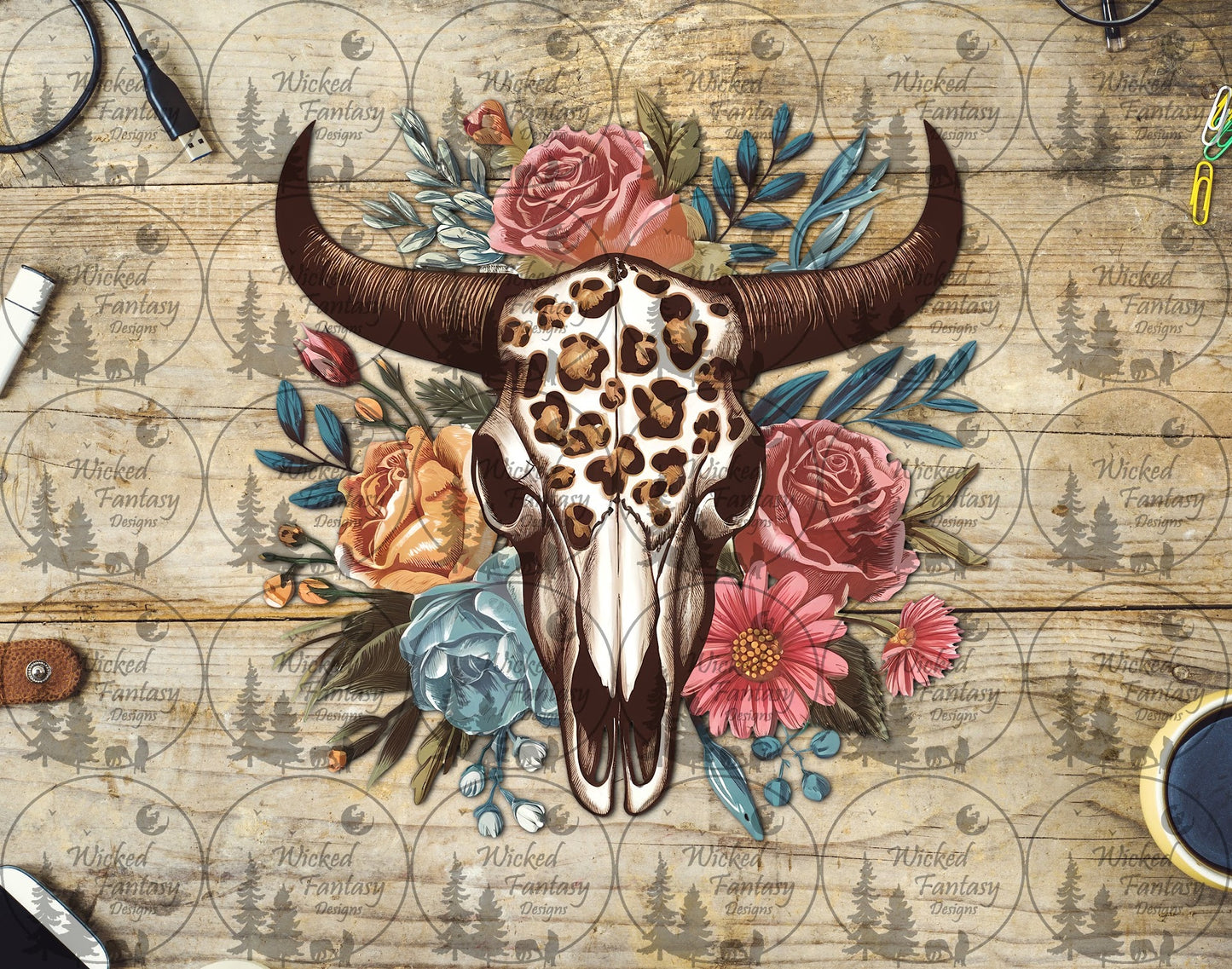 UVDTF Leopard Cow Skull and Roses