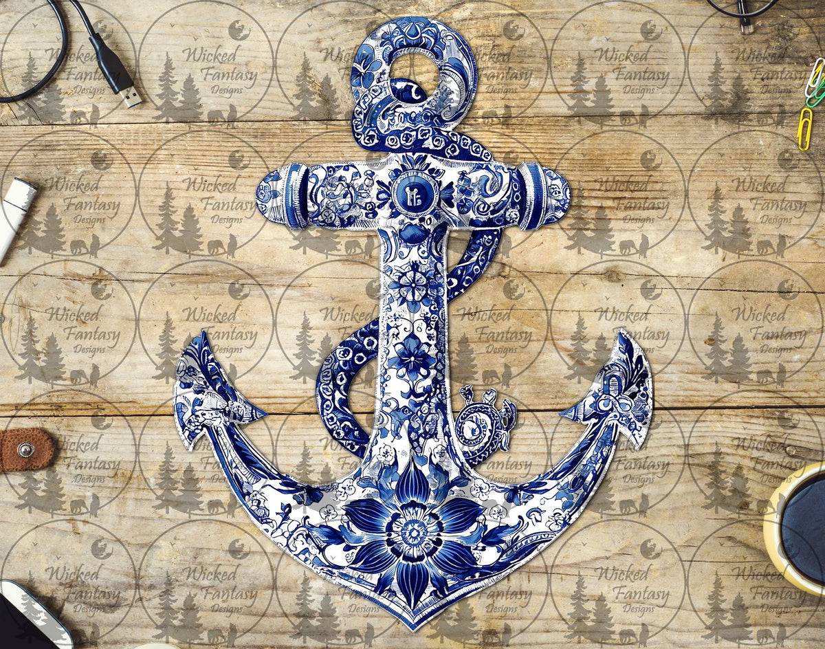 UVDTF Chinoiserie Painted Anchor and Octopus Arm