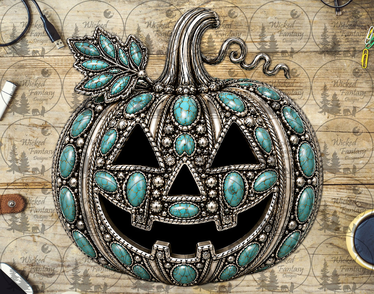 UVDTF Turquoise and Silver Jack O Lantern