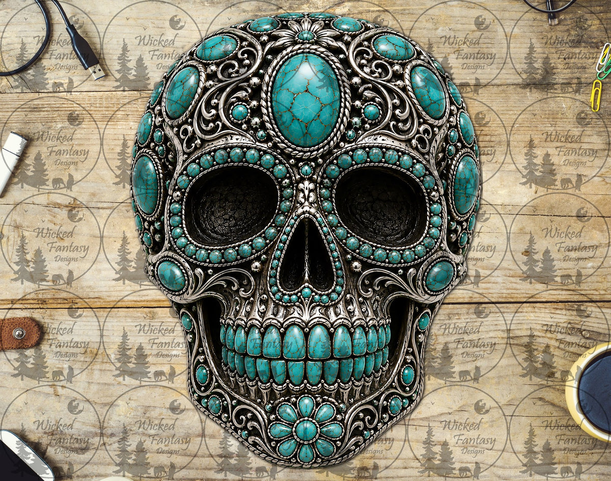 UVDTF Turquoise and Silver Skull