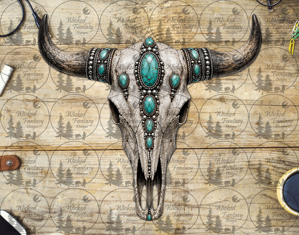UVDTF Turquoise and Silver Concho Cow Skull