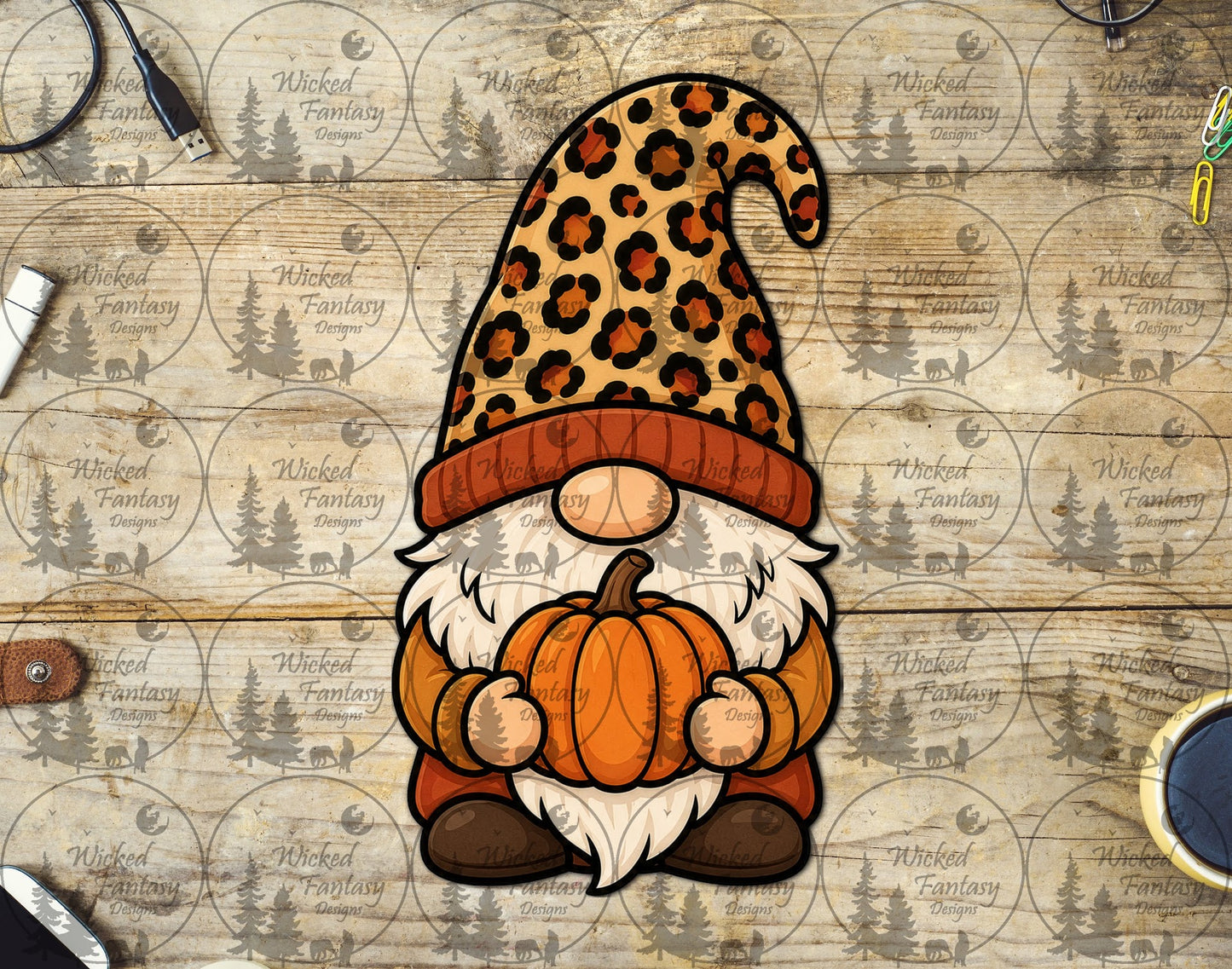 UVDTF Gnome with Leopard Print Hat