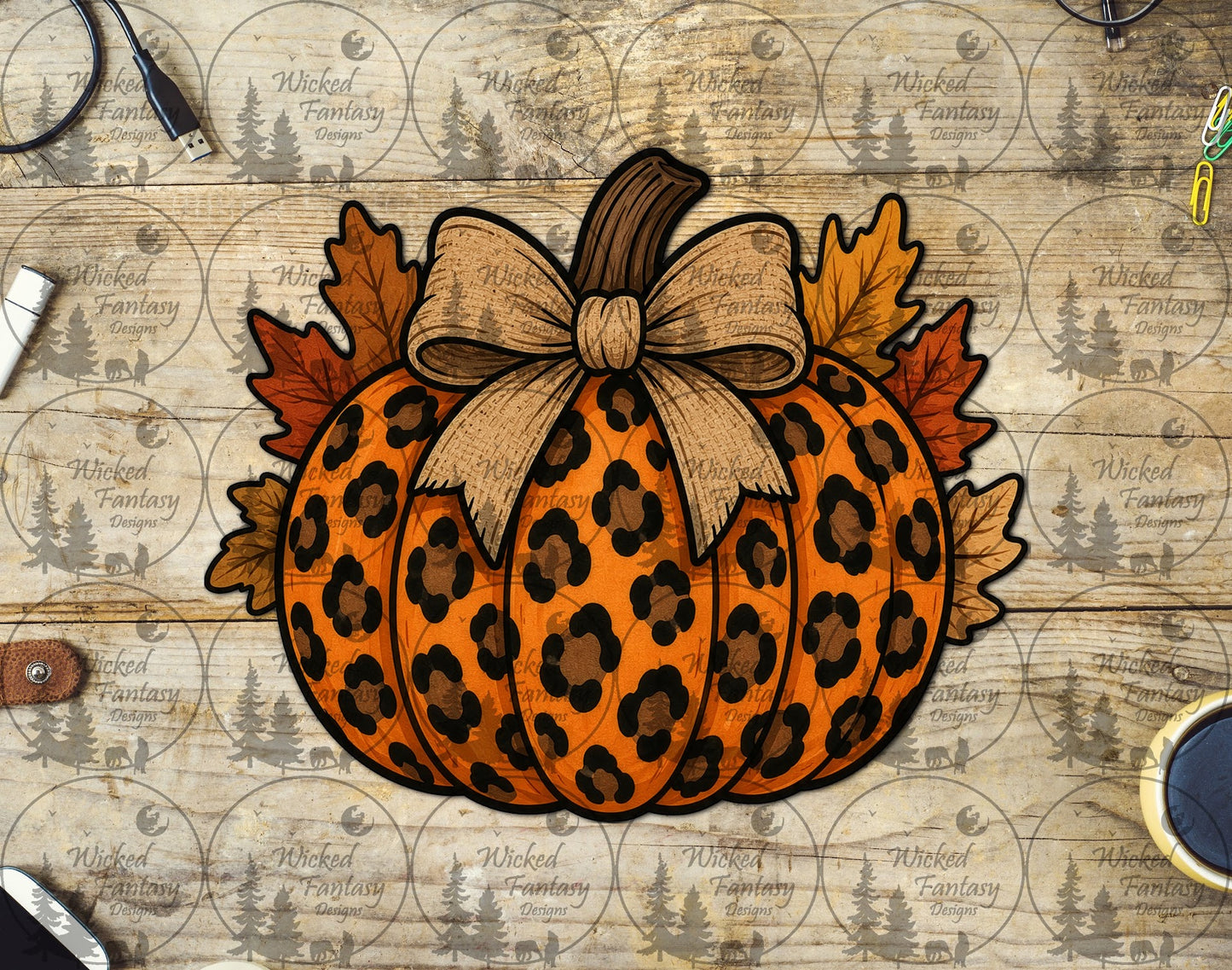 UVDTF Leopard Pumpkin with Burlap Bow