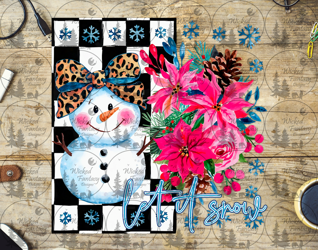 UVDTF Let It Snow Snowman with Leopard Bow Checkered