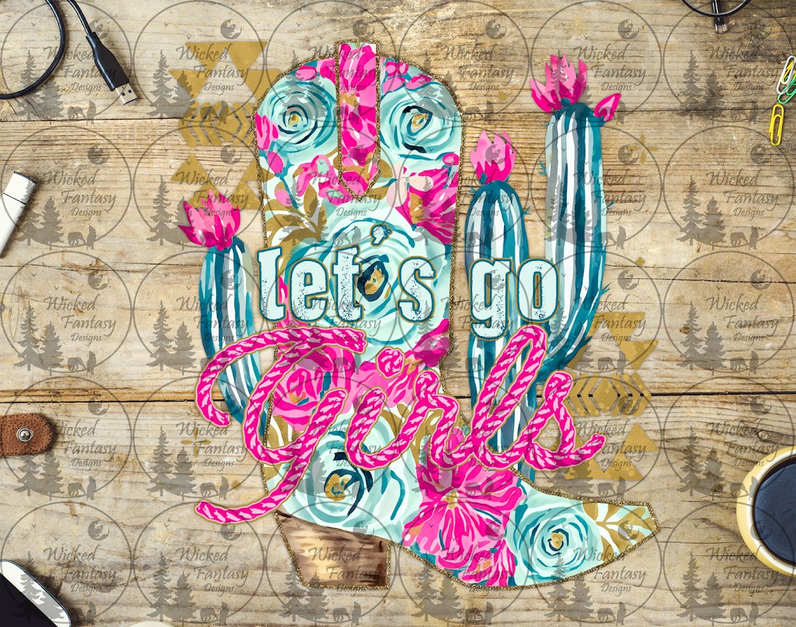 UVDTF Lets Go Girls Floral Cowboy Boot