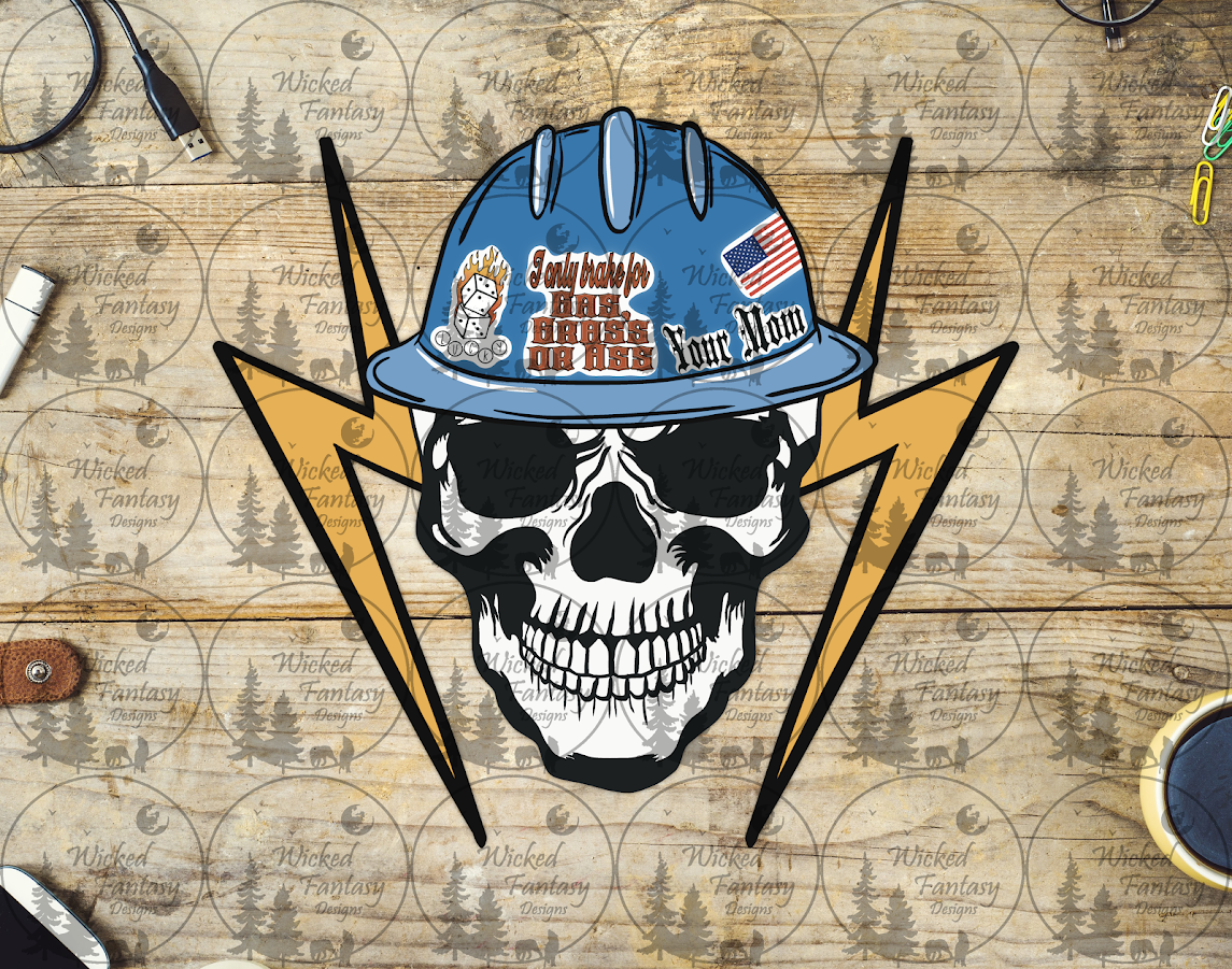 UVDTF Electrician Skull with Hard Hat