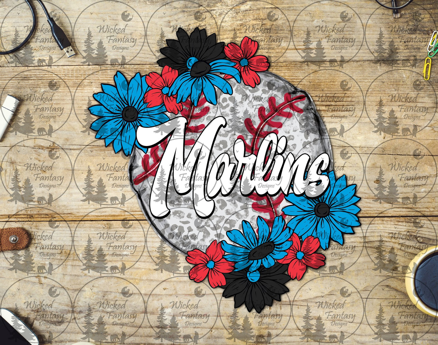 UVDTF Baseball Leopard Floral Marlin