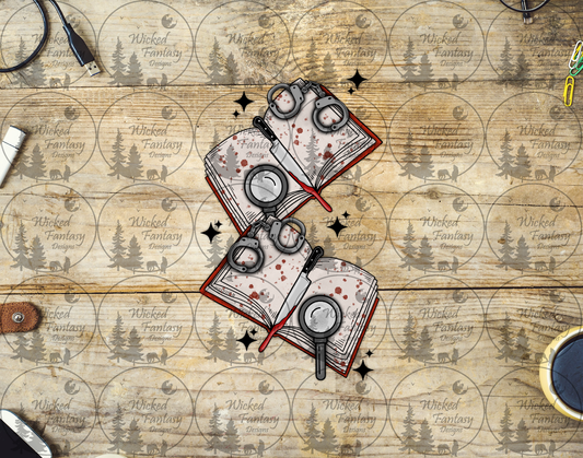 UVDTF Blood Spattered Books Cuffs and Knives