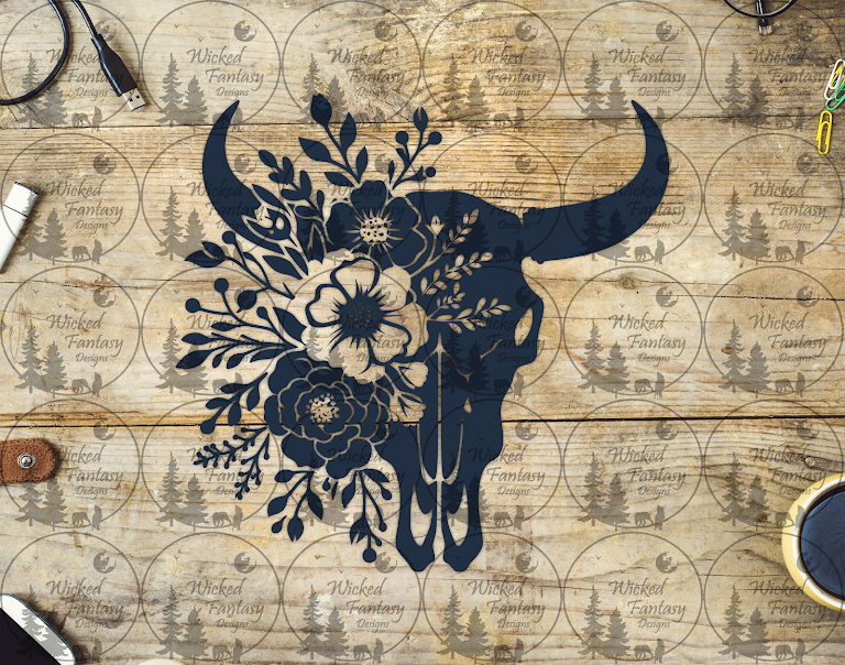 UVDTF Floral Cow Skull Silhouette