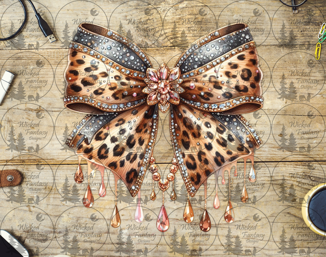 UVDTF Sparkling Leopard Print Bow with Jewels