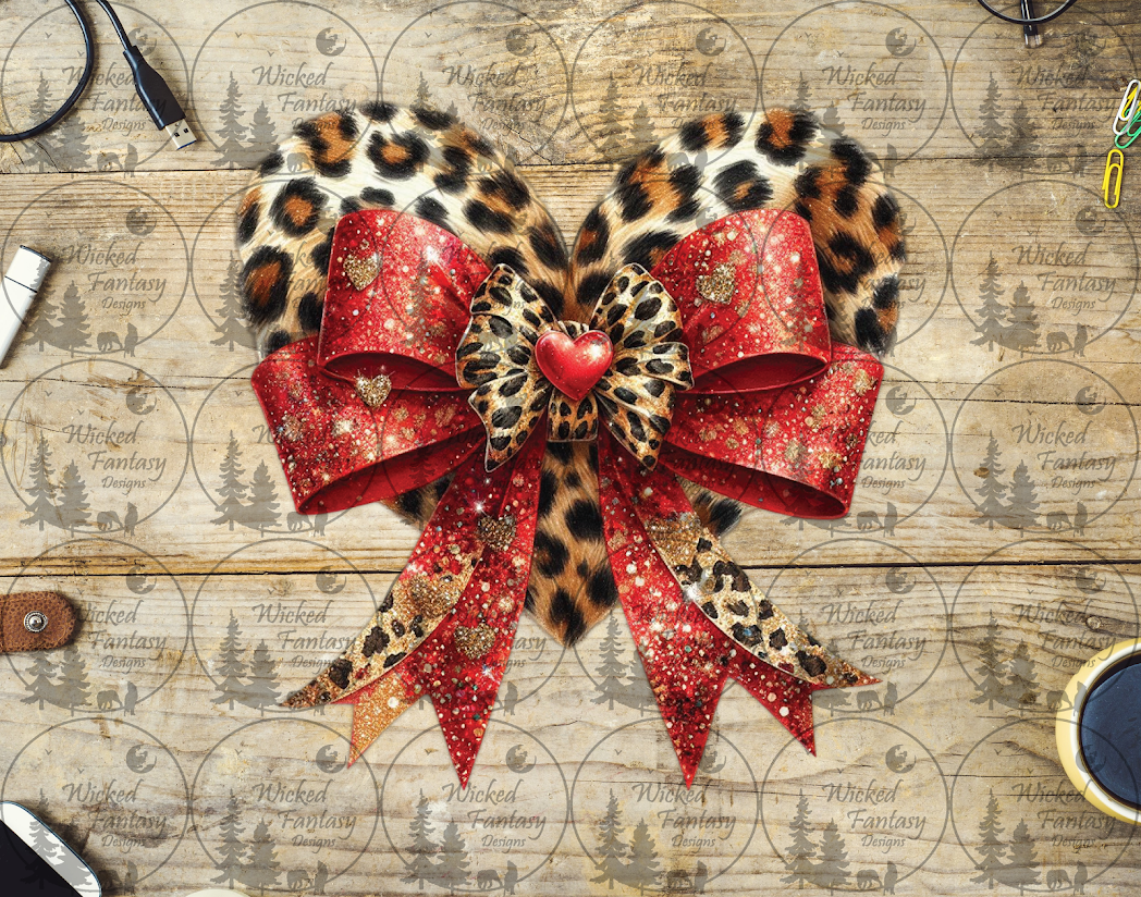 UVDTF Red Bow with Leopard Print Heart