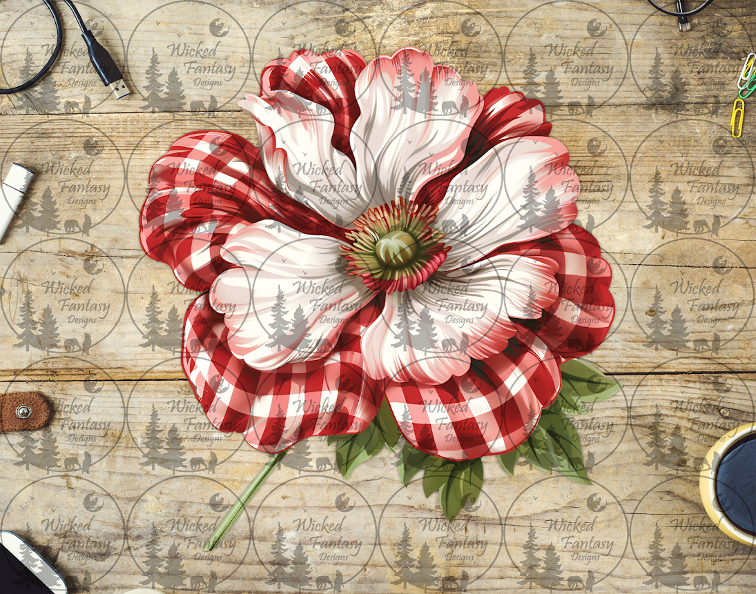 UVDTF Gingham Plaid and White Flower
