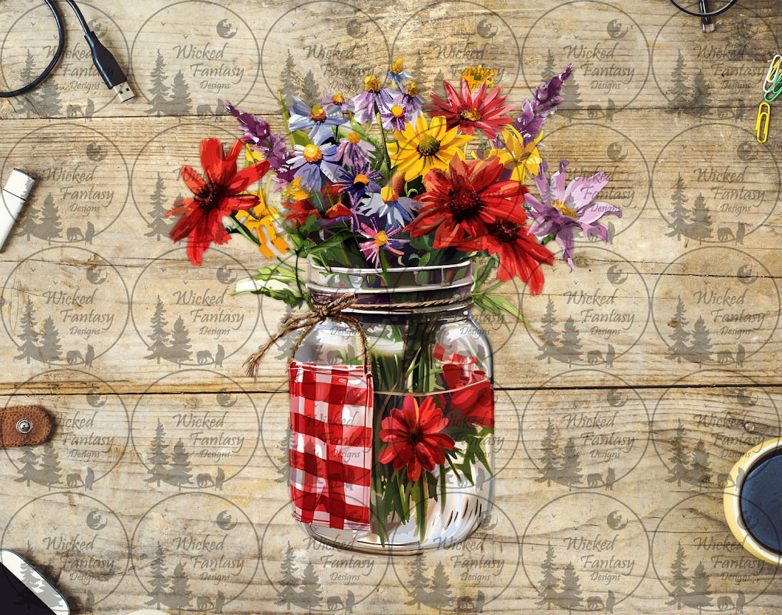 UVDTF Colorful Daisies in a Jar