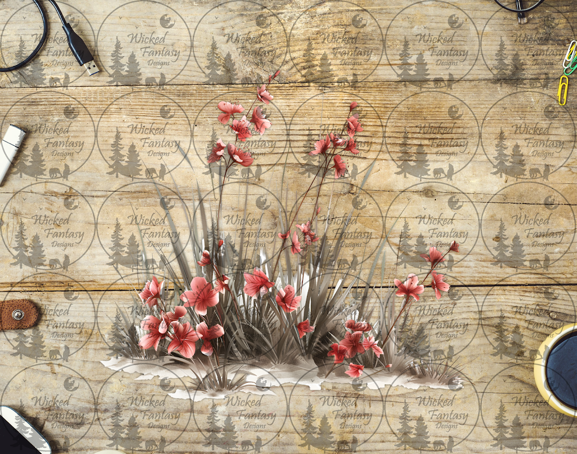 UVDTF Dark Pink Flowers with Taupe Stems