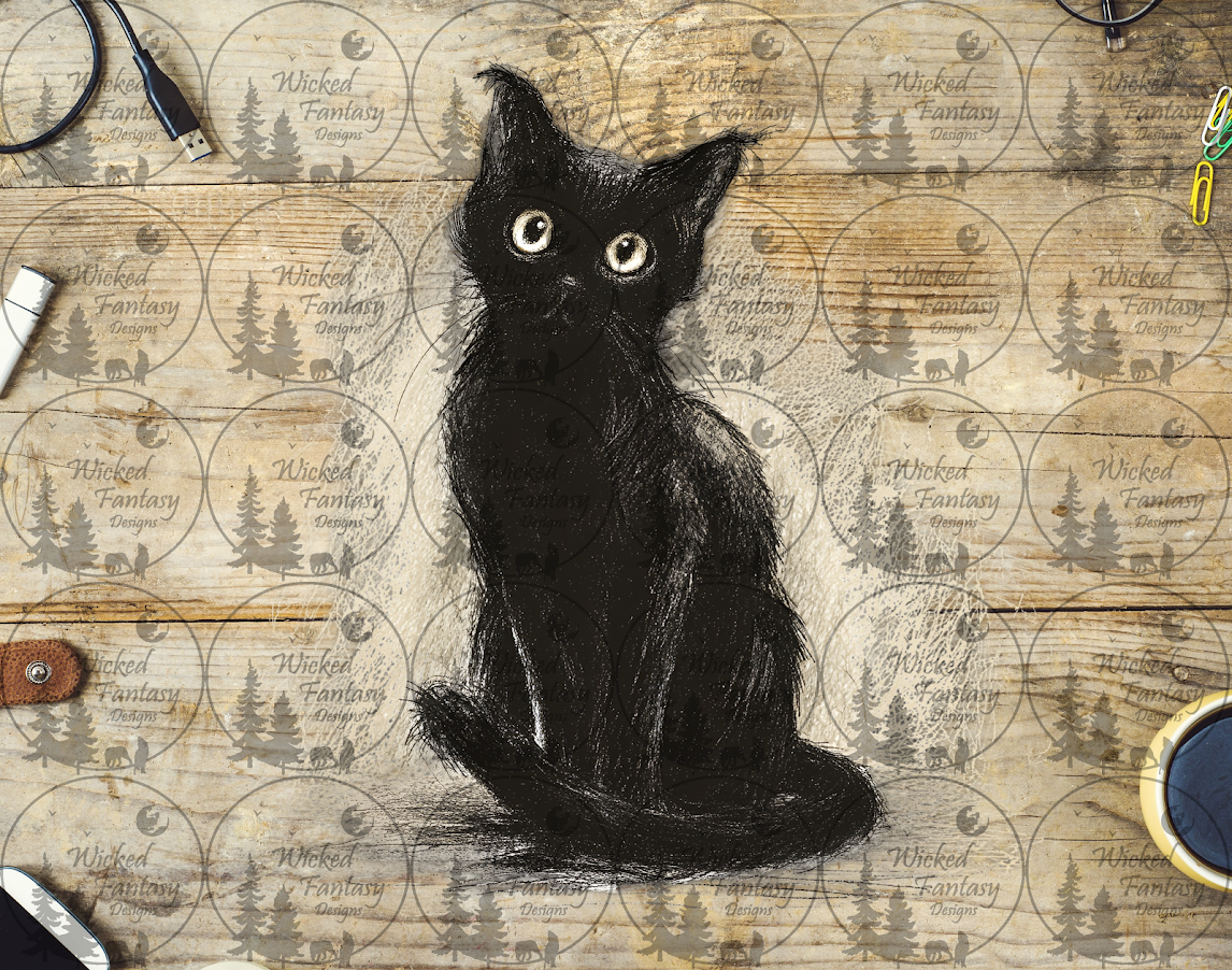 UVDTF Pencil Sketch of a Black Cat