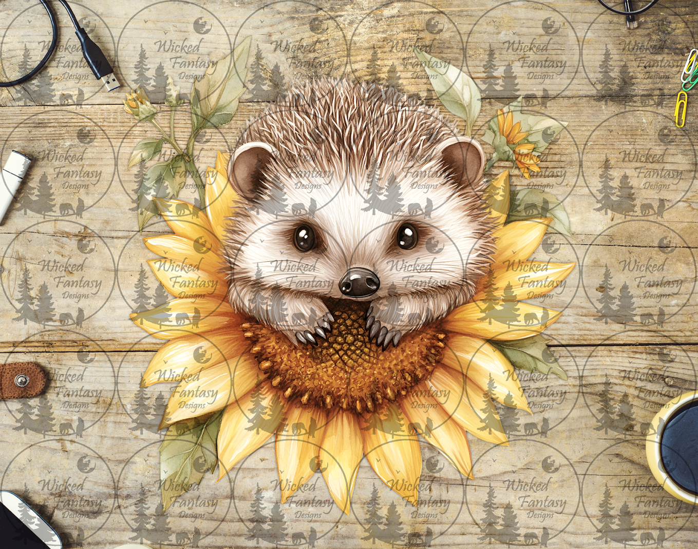 UVDTF Cute Hedgehog on Sunflower