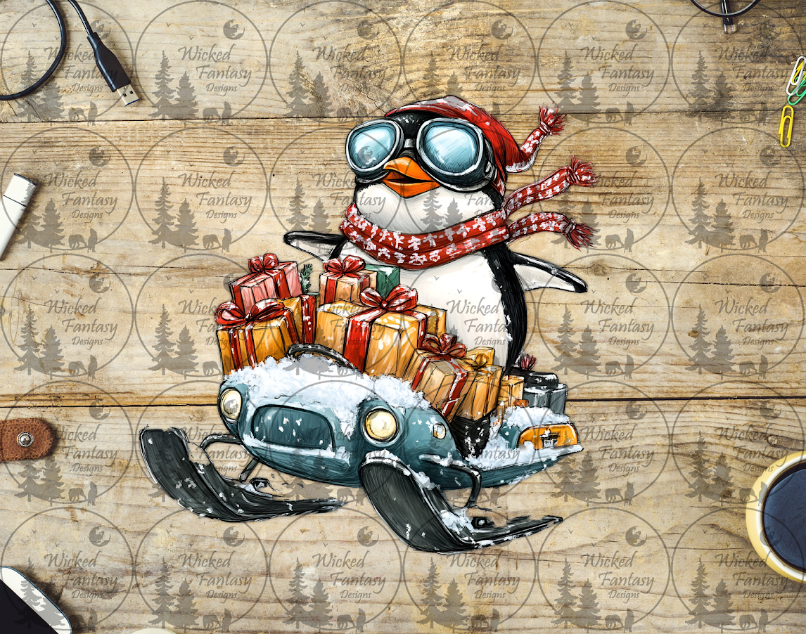 UVDTF Penguin with Presents on Snowmobile