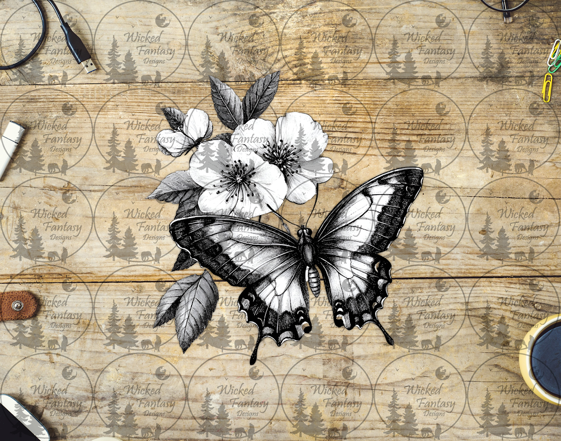 UVDTF Black and White Butterfly