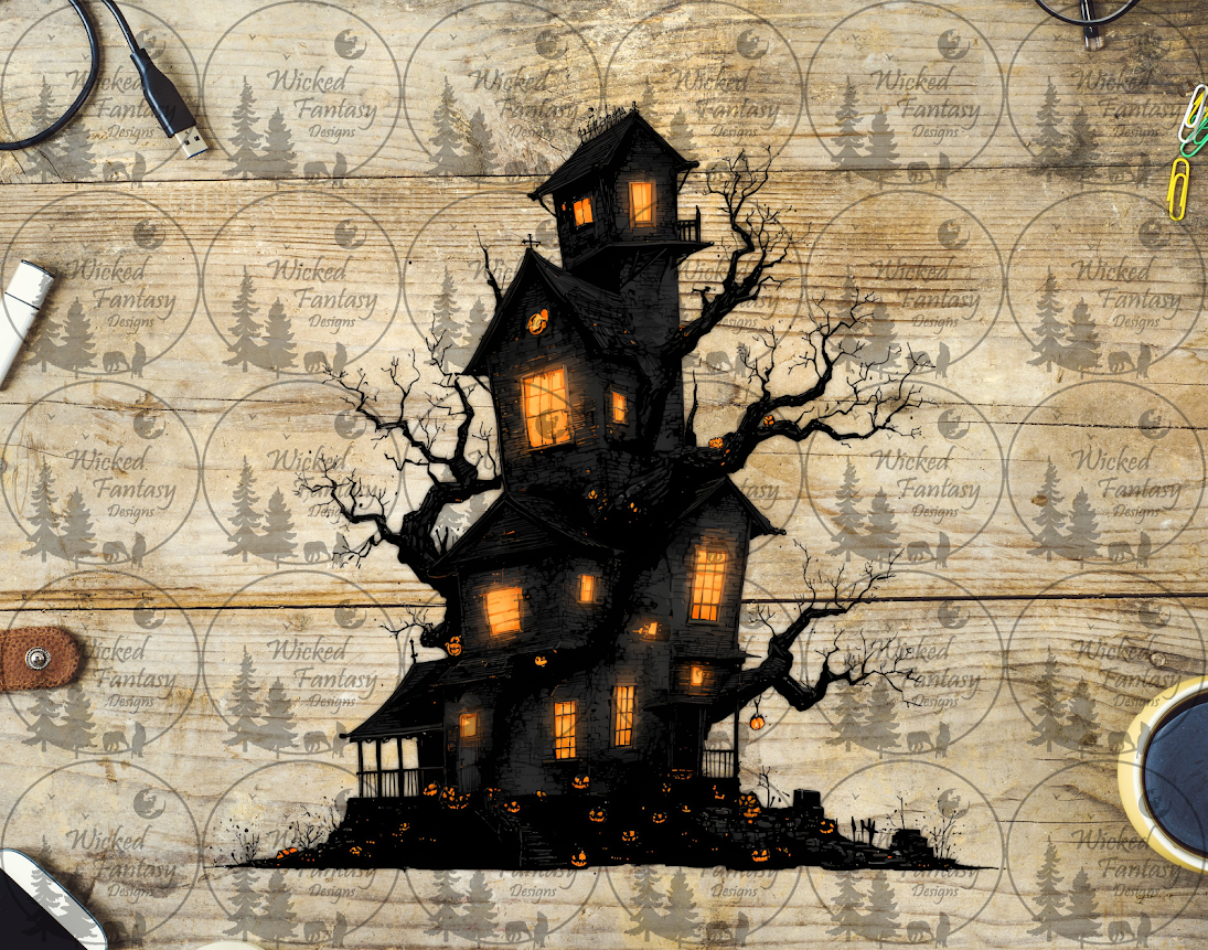 UVDTF Glowing House with Jack O Lantern