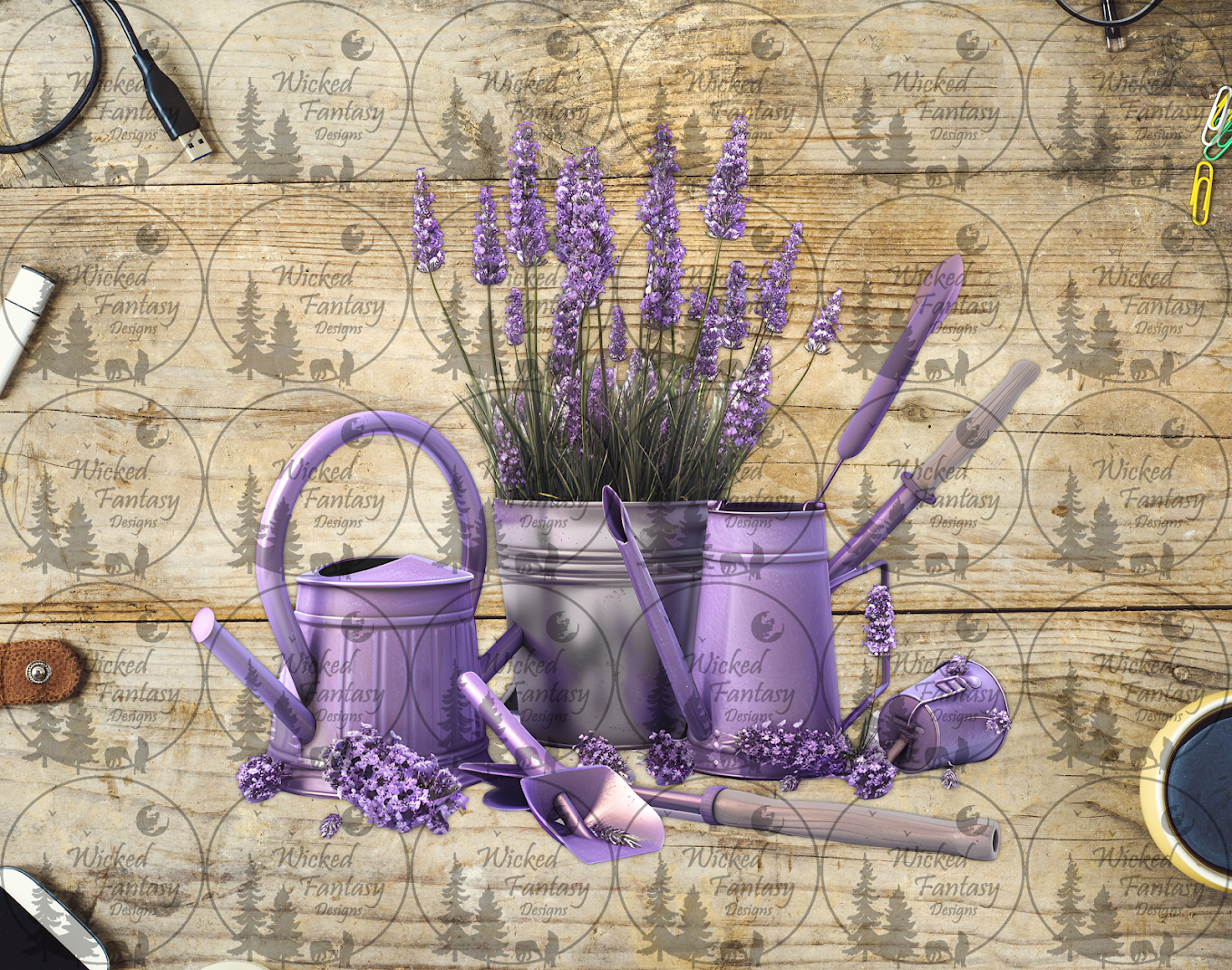 UVDTF Lavender and Watering Cans