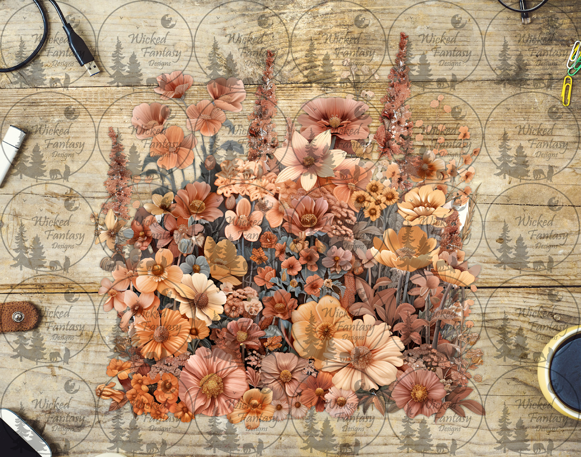 UVDTF Taupe Orange and Dusty Pink Flowers