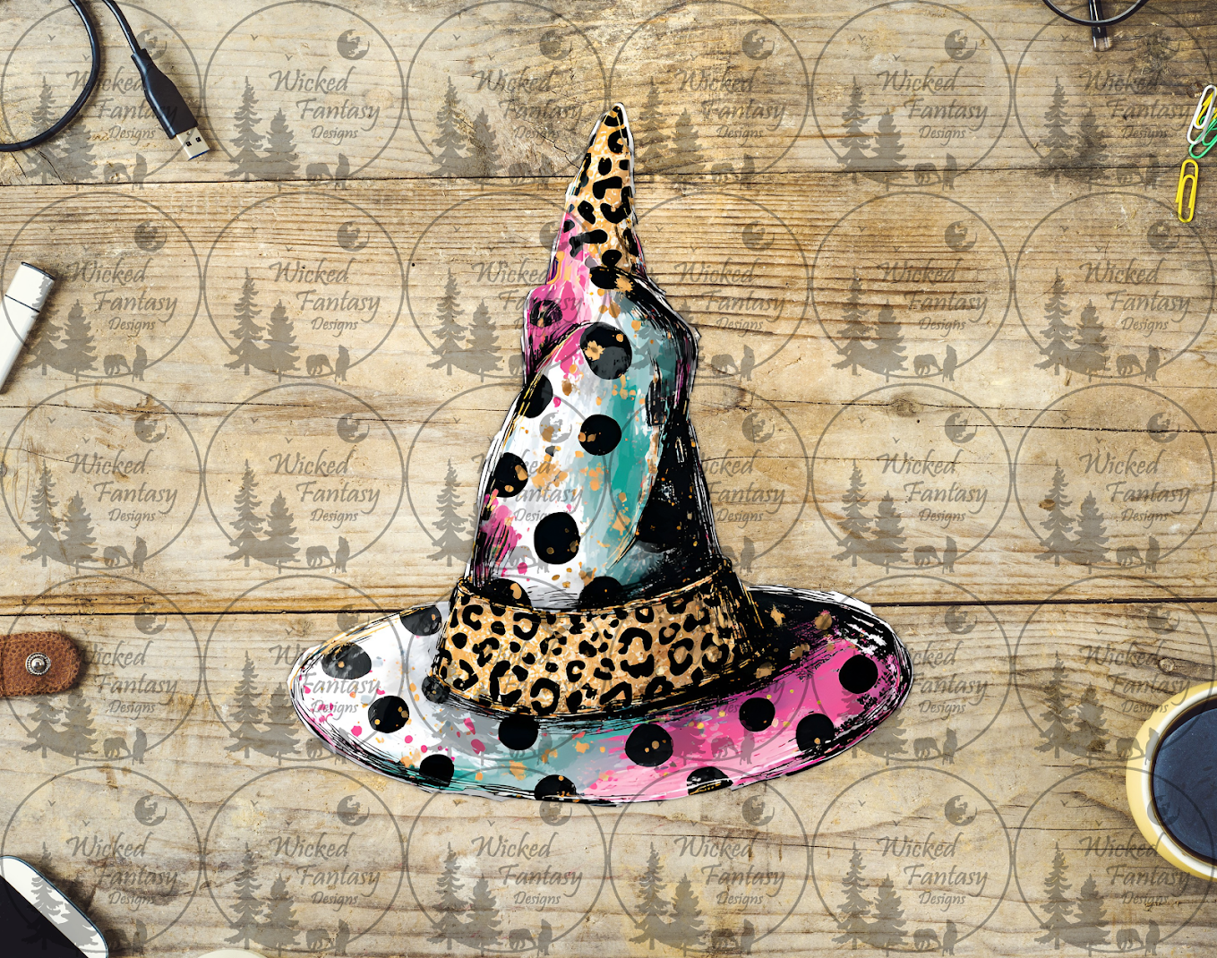 UVDTF Polka Dot and Leopard Print Witch Hat